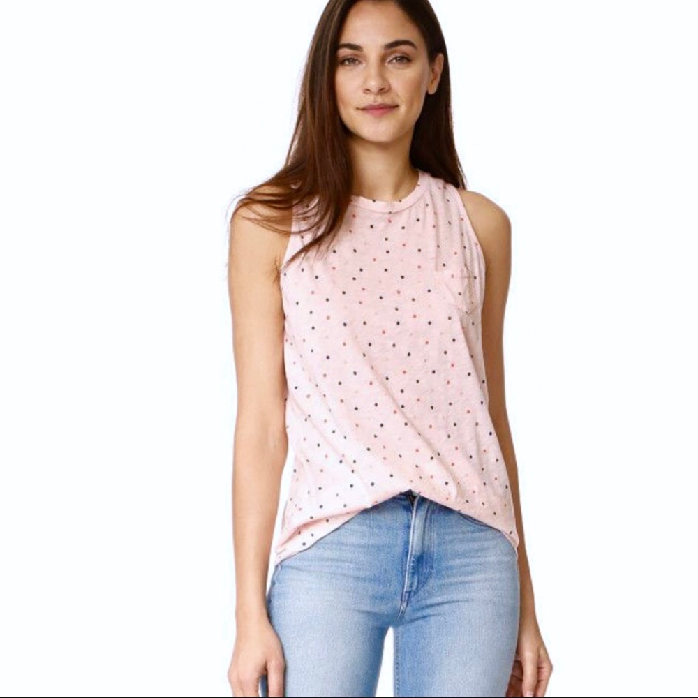 Stateside Peach Polka Dot Print Tank Tee- Size M